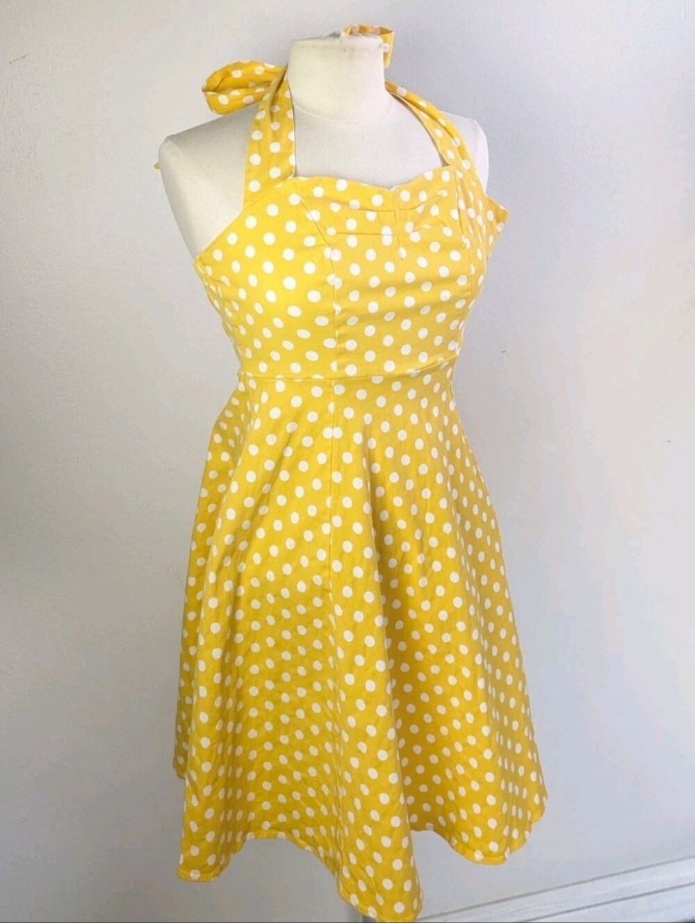 Pin-up Polka Dot Dress Small Yellow Cotton Spandex 50's Style
